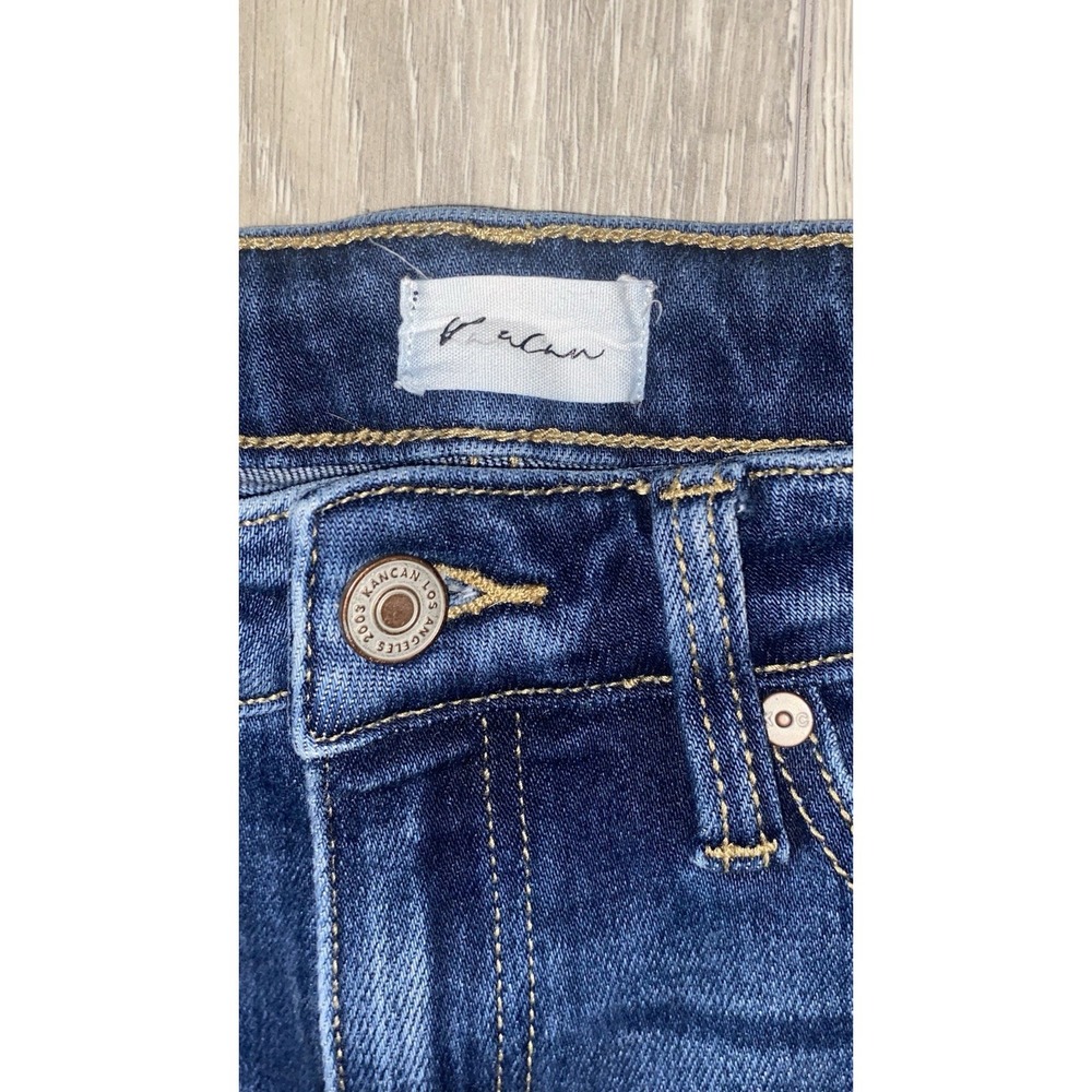 Kancan Jeans Flare Frayed Hem Denim Stretch Mid Rise Womens 1 Festival Farmcore - Picture 3 of 8